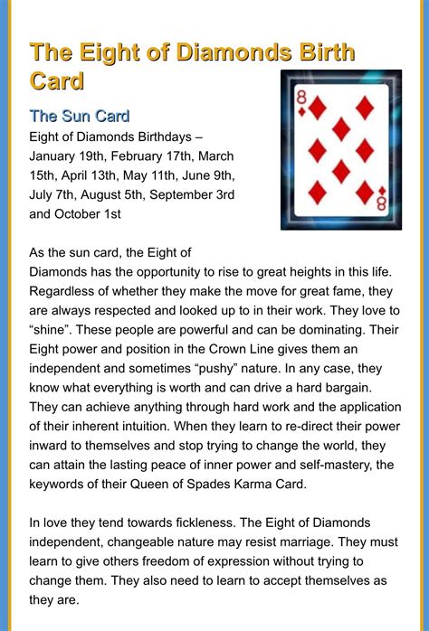 eight of diamonds birth card|Eight of Diamonds .